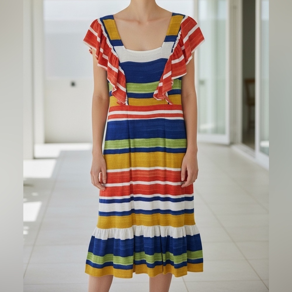 Versona Colorful Striped Ruffle Dress